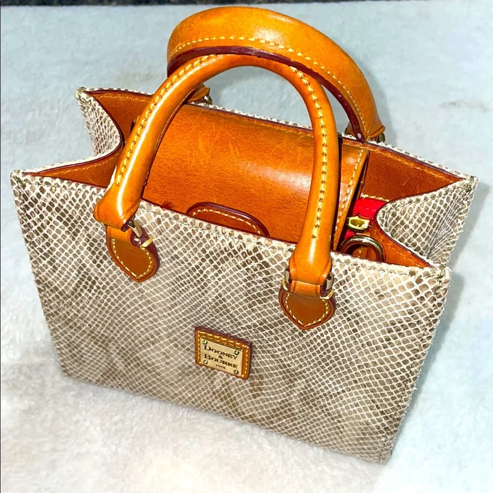 Dooney & Bourke Tan and Brown Snake Print Handbag - Picture 1 of 14